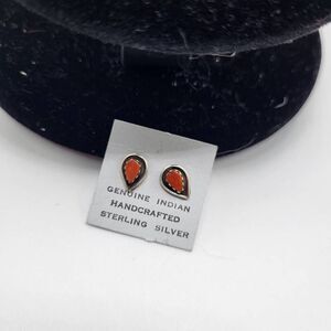 Genuine Native American Handcrafted Sterling Silver Coral Post Stud Backs